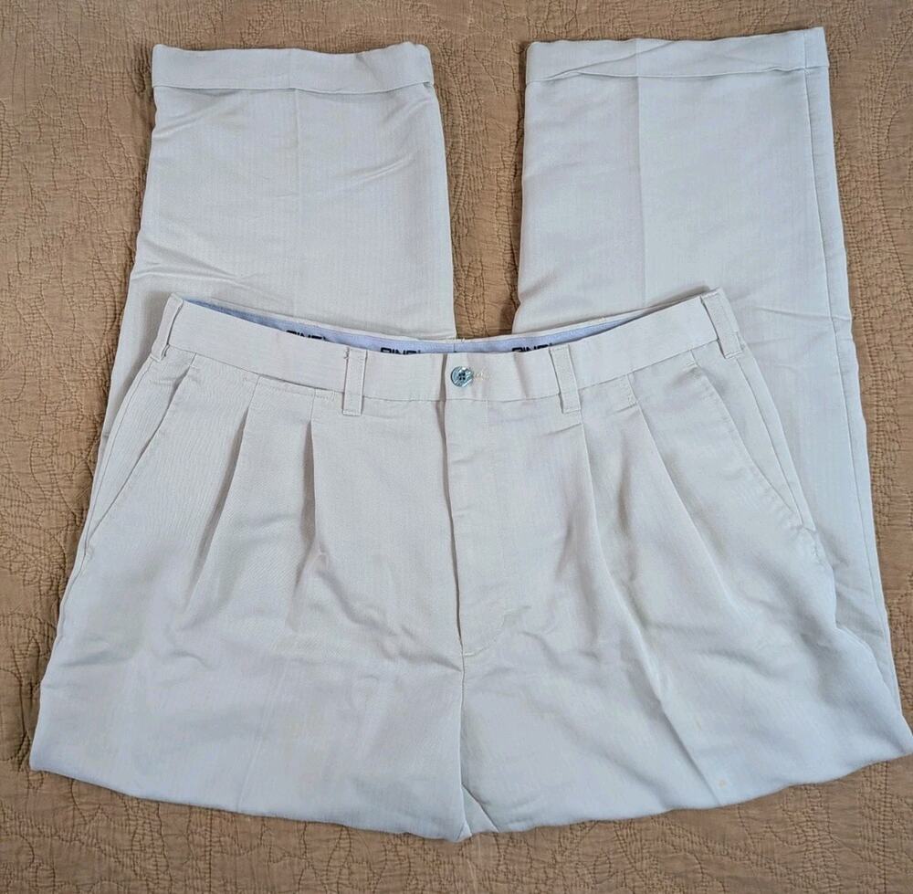 Ping Collection Golf Pants Mens 36W 28L Chino Pleated Front Slacks Biege Striped